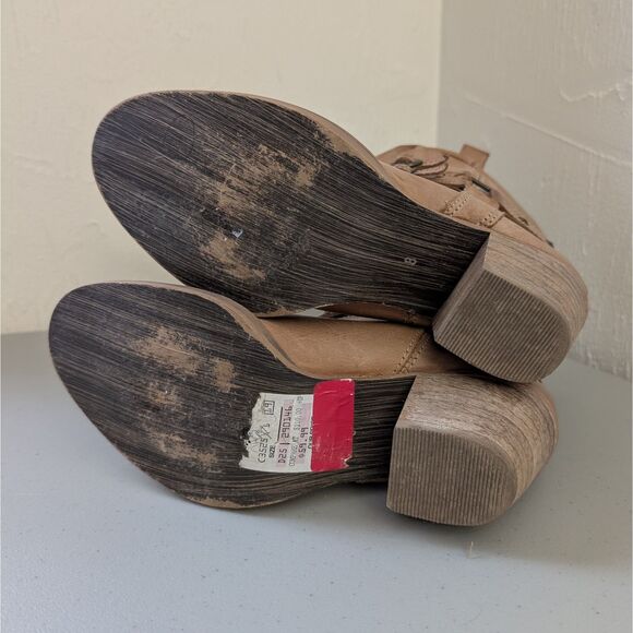 Steve Madden Women's Leather Western Boots size 8 Block Heel Tan Slouch Pull On - Picture 9 of 9